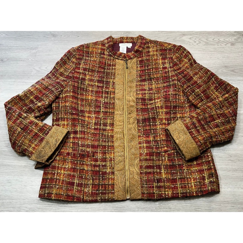 Coldwater Creek Womens Tweed Blazer Petite Med. Paisley Trim Career Fall Colors‎